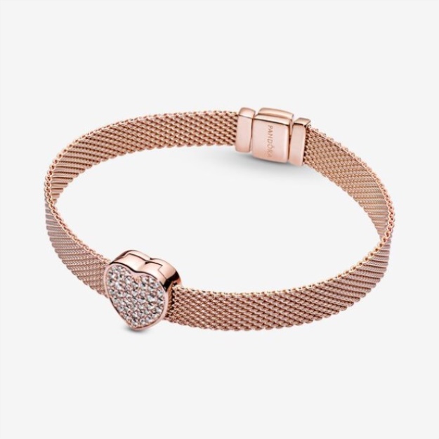Pave Heart Clip Charm Pandora Rose Gold Plated