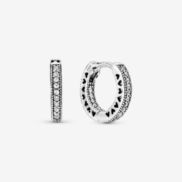 Pave Heart Hoop Earrings Pandora