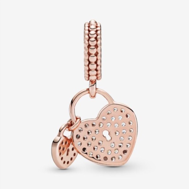 Pave Heart Padlocks Dangle Charm Pandora
