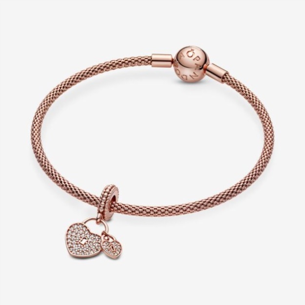 Pave Heart Padlocks Dangle Charm Pandora