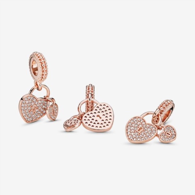 Pave Heart Padlocks Dangle Charm Pandora