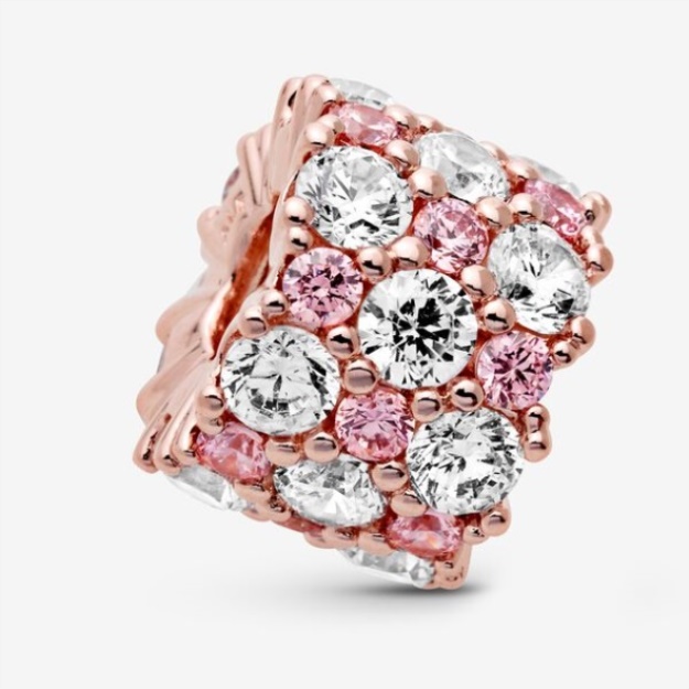 Pink Clear Sparkle Charm Pandora Rose Gold Plated