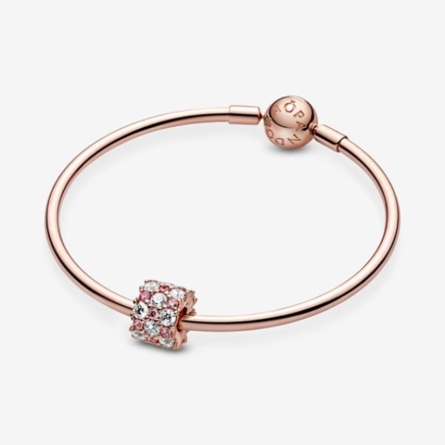 Pink Clear Sparkle Charm Pandora Rose Gold Plated