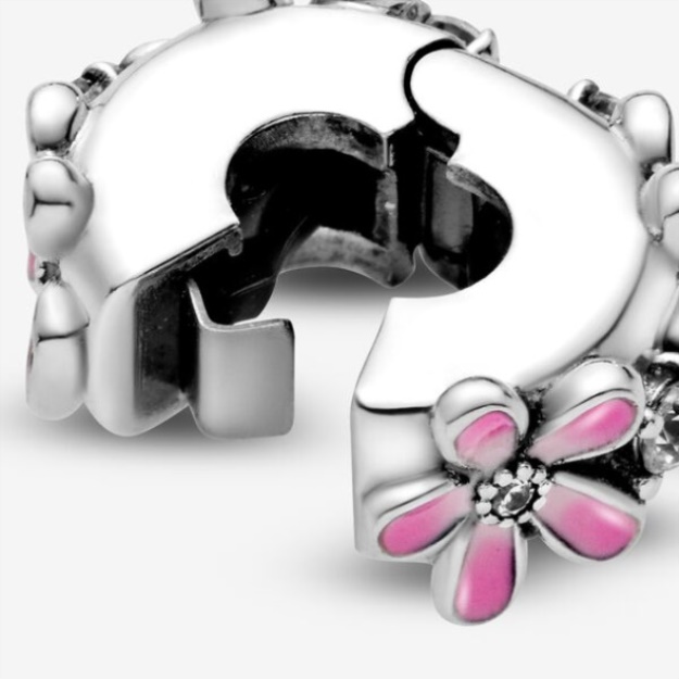Pink Daisy Flower Clip Charm Pandora Sterling Silver