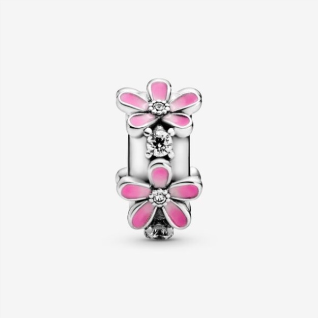 Pink Daisy Flower Clip Charm Pandora Sterling Silver
