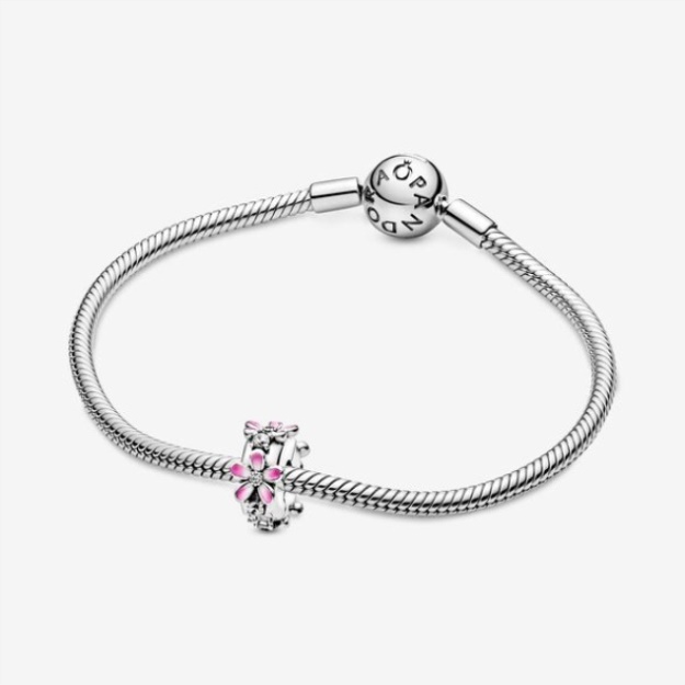 Pink Daisy Flower Clip Charm Pandora Sterling Silver