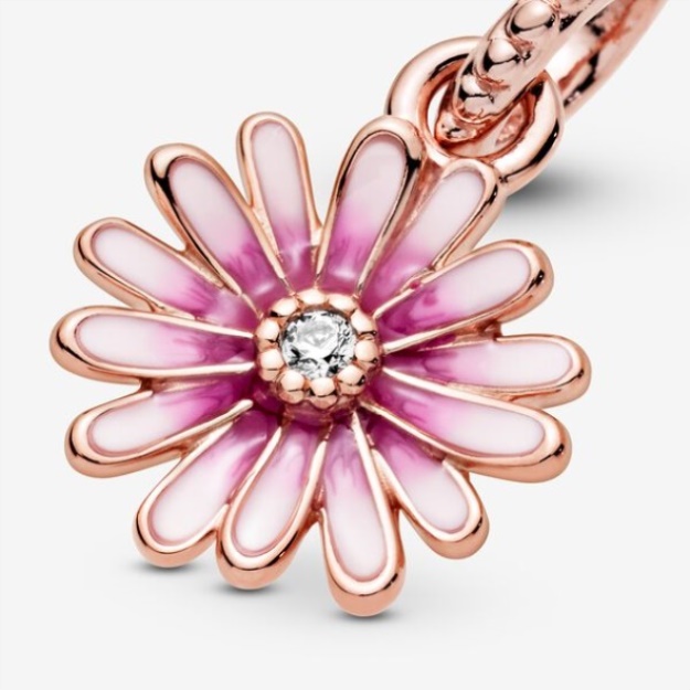 Pink Daisy Flower Dangle Charm Pandora Rose Gold Plated