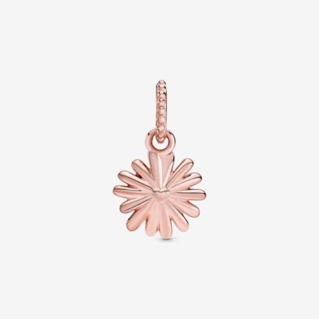 Pink Daisy Flower Dangle Charm Pandora Rose Gold Plated