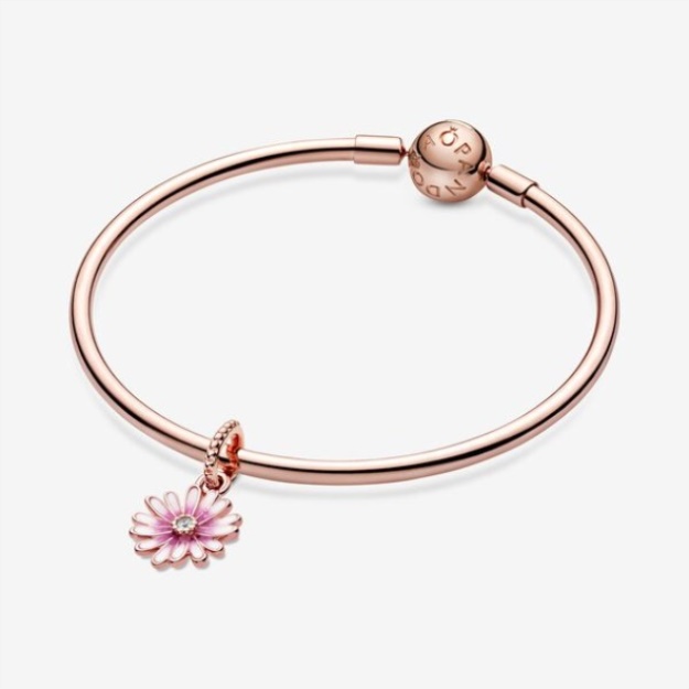 Pink Daisy Flower Dangle Charm Pandora Rose Gold Plated