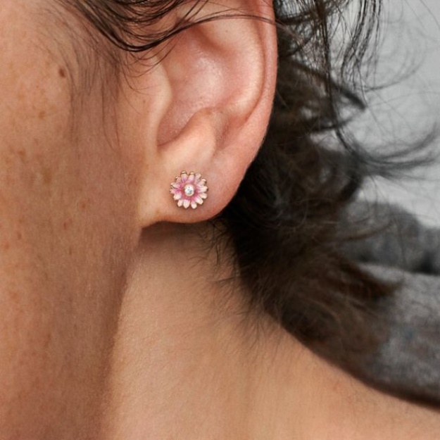 Pink Daisy Flower Stud Earrings Pandora