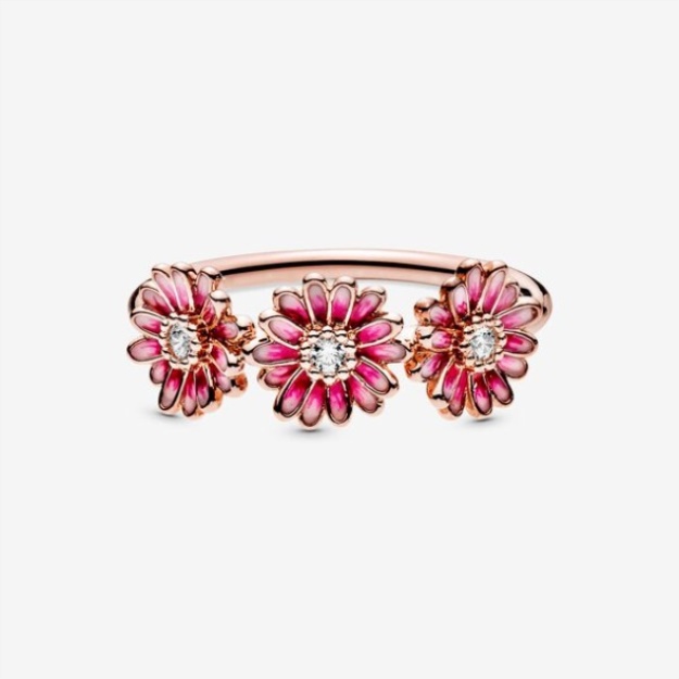 Pink Daisy Flower Trio Ring Pandora