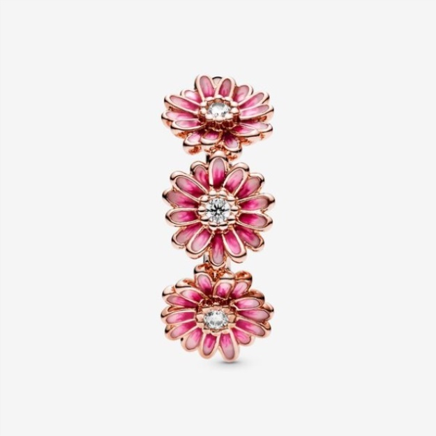 Pink Daisy Flower Trio Ring Pandora