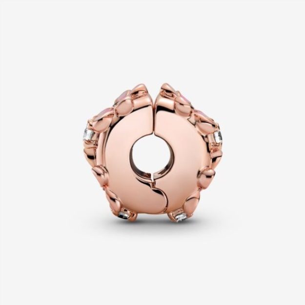 Pink Daisy Spacer Clip Charm Pandora Rose Gold Plated