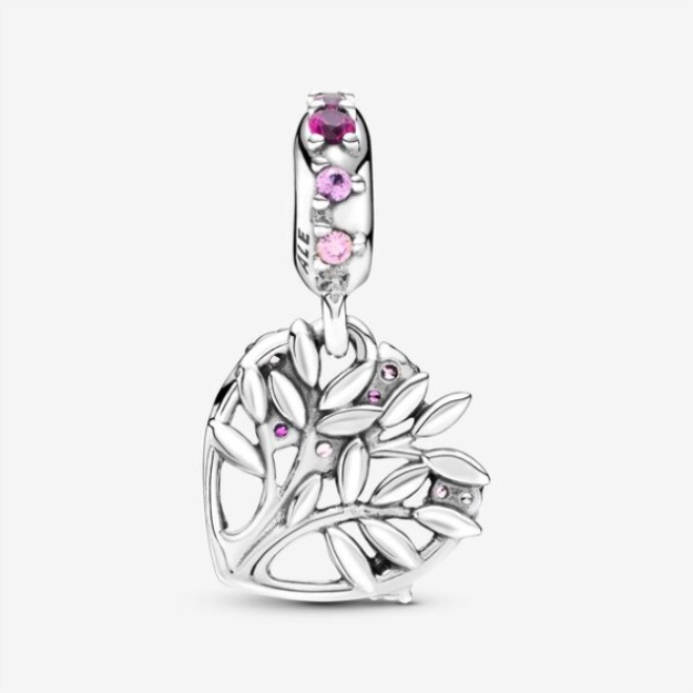 Pink Heart Family Tree Dangle Charm Pandora