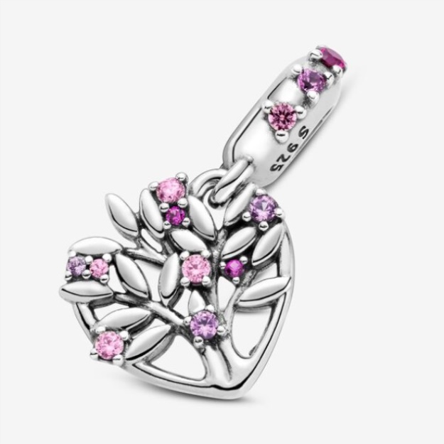 Pink Heart Family Tree Dangle Charm Pandora