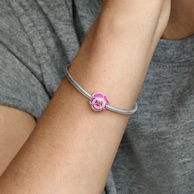 Pink Pansy Flower Charm Pandora