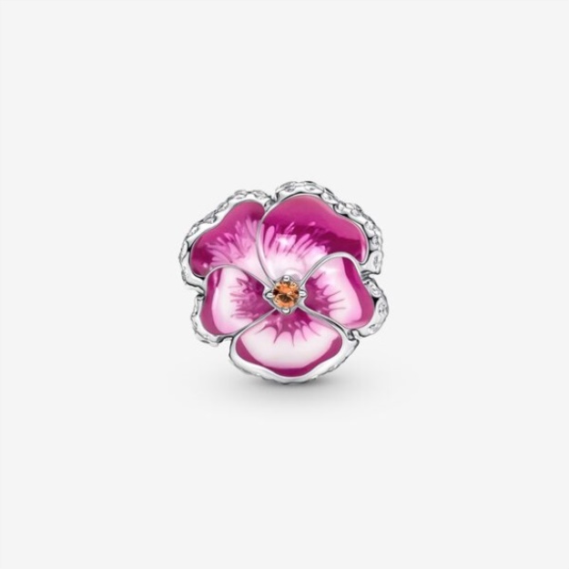 Pink Pansy Flower Charm Pandora