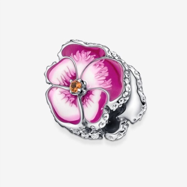 Pink Pansy Flower Charm Pandora