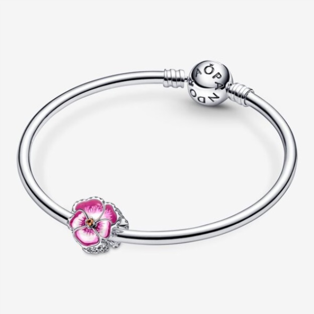 Pink Pansy Flower Charm Pandora
