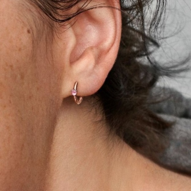Pink Solitaire Huggie Hoop Earrings Pandora CA