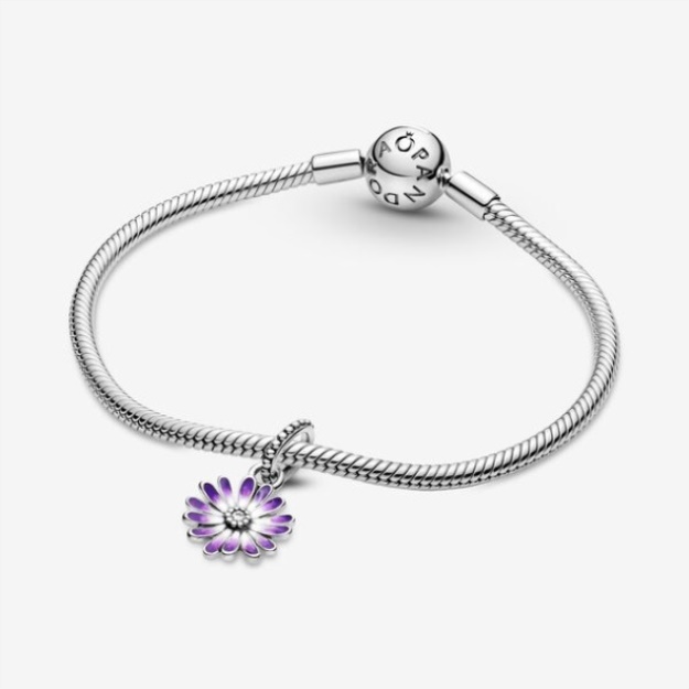 Purple Daisy Dangle Charm Pandora Sterling Silver