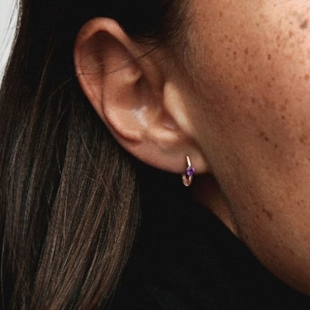 Purple Solitaire Huggie Hoop Earrings Pandora CA