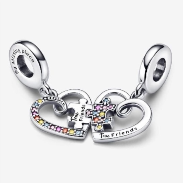Puzzle Piece Hearts Splittable Friendship Dangle Charms Pandora