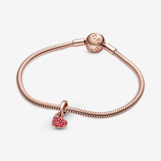 Red Pave Tilted Heart Dangle Charm Pandora
