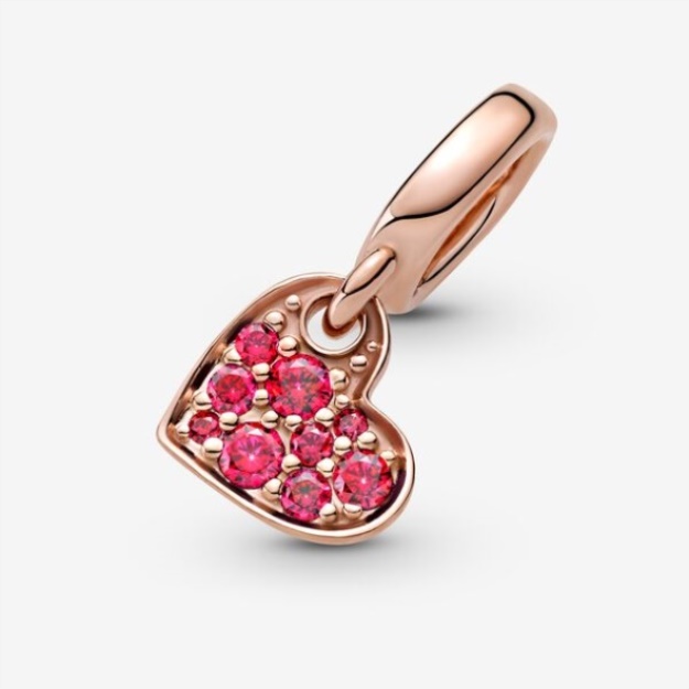 Red Pave Tilted Heart Dangle Charm Pandora