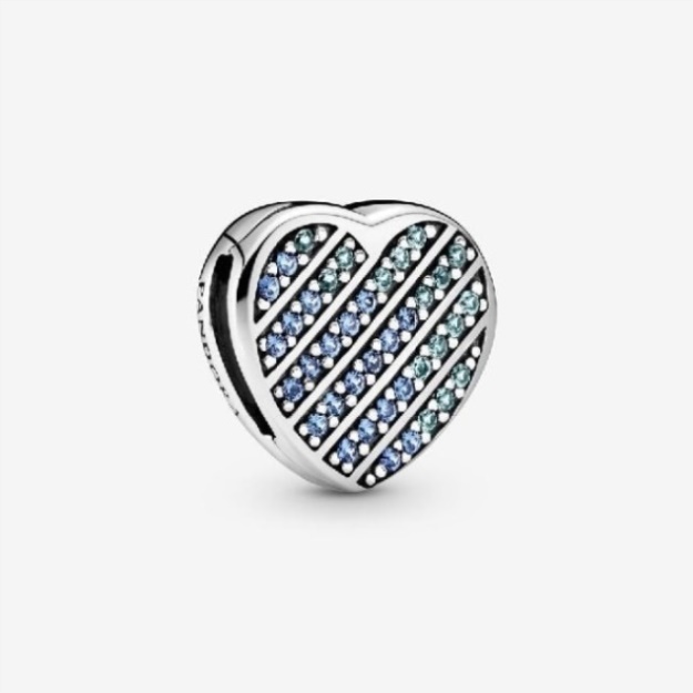 Reflexions Blue Pave Heart Clip Charms Pandora