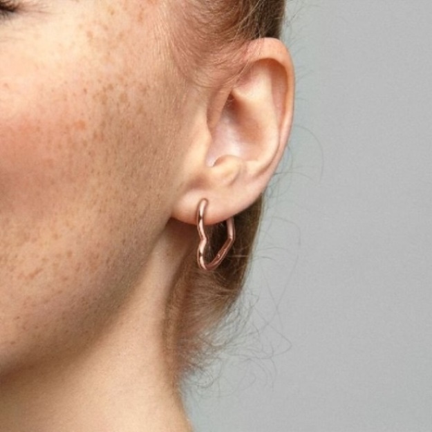 Rose Asymmetric Heart Hoop Earrings Pandora