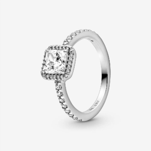 Rose Fashion Square Sparkle Halo Ring Pandora