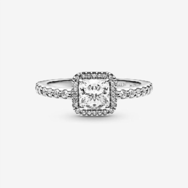Rose Fashion Square Sparkle Halo Ring Pandora