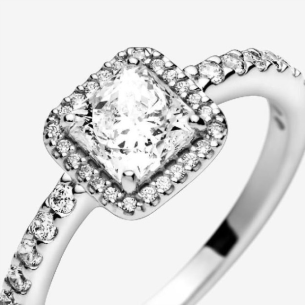 Rose Fashion Square Sparkle Halo Ring Pandora