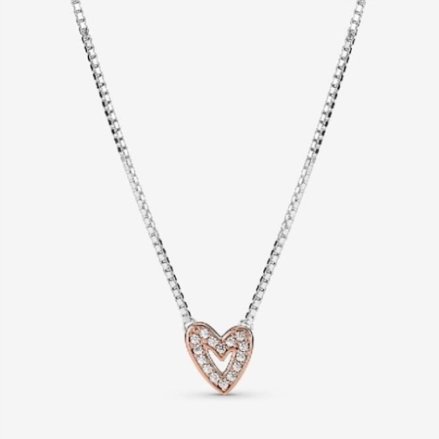 Rose Gold Sparkling Freehand Heart Necklace Pandora