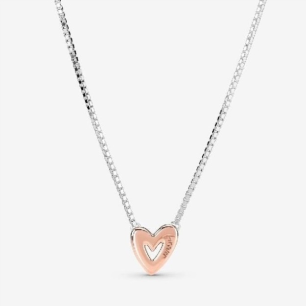 Rose Gold Sparkling Freehand Heart Necklace Pandora