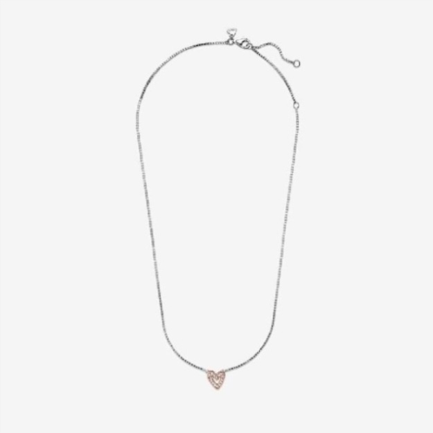 Rose Gold Sparkling Freehand Heart Necklace Pandora