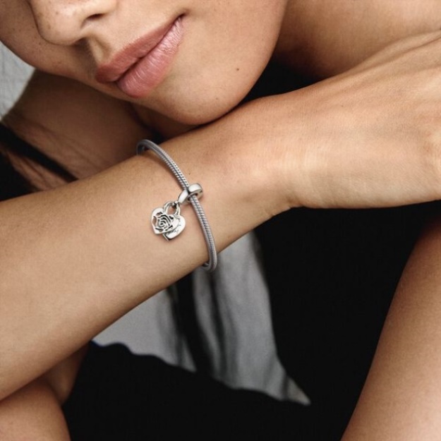 Rose Heart Padlock Dangle Charm Pandora