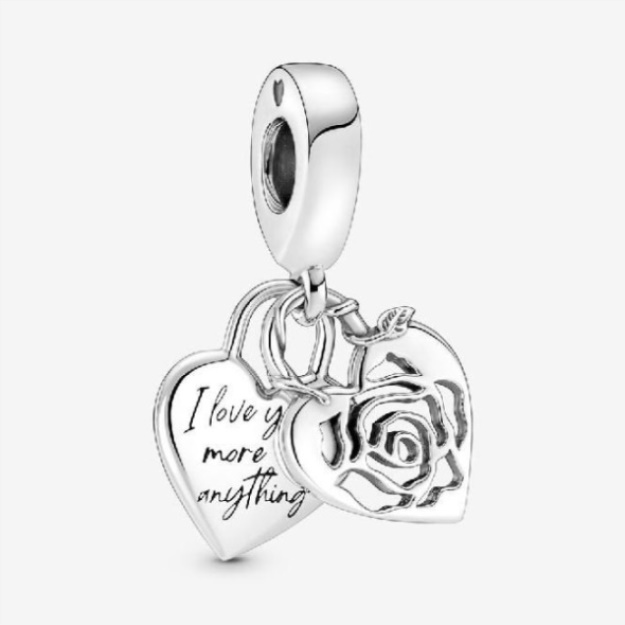 Rose Heart Padlock Dangle Charms Pandora