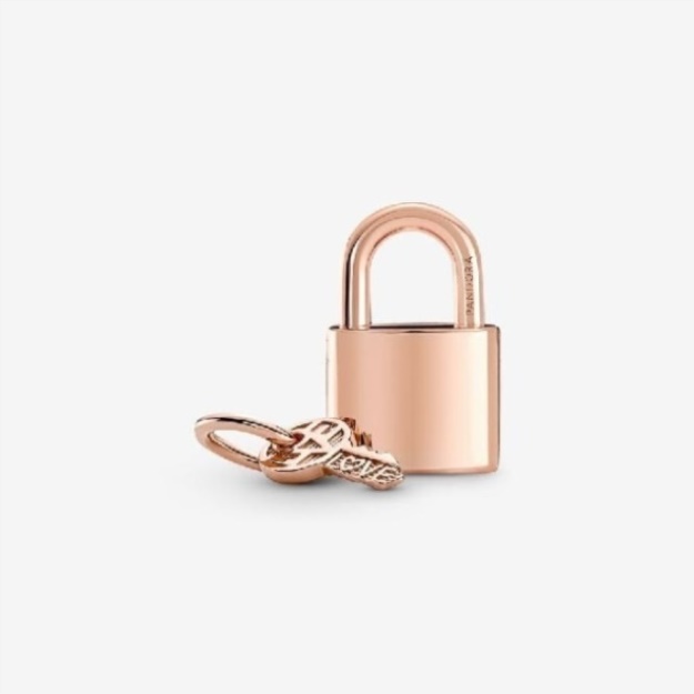 Rose Padlock  Key Dangle Charms Pandora