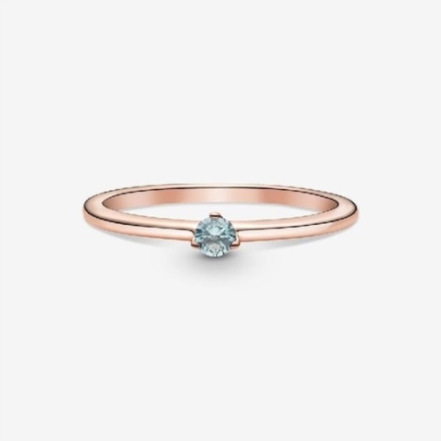 Rose Pandora Light Blue Solitaire Ring