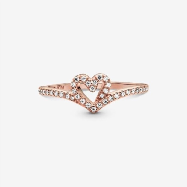 Rose Pandora Sparkling Wishbone Heart Ring
