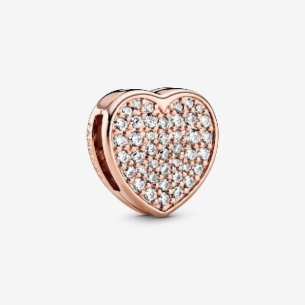 Rose Pave Heart Clip Charms Pandora