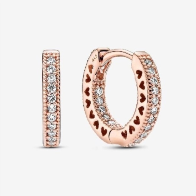 Rose Pave Heart Hoop Earrings Pandora