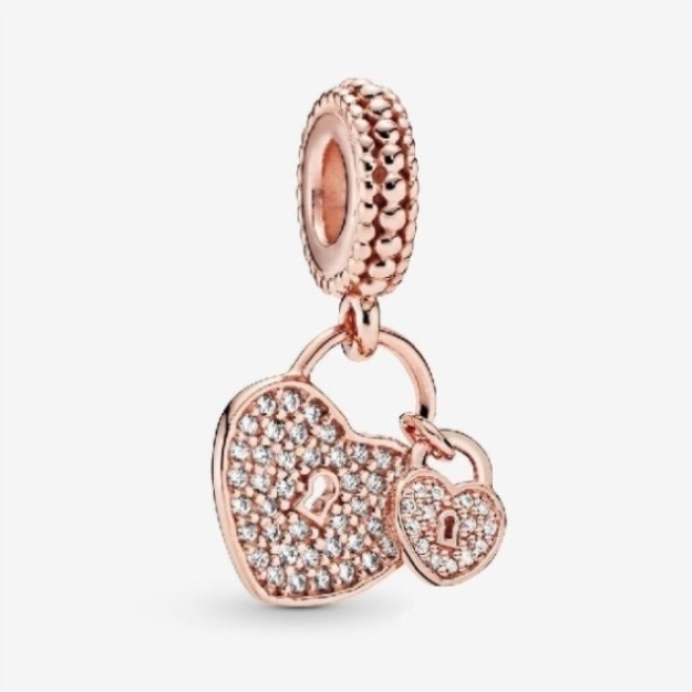 Rose Pave Heart Padlocks Dangle Charms Pandora