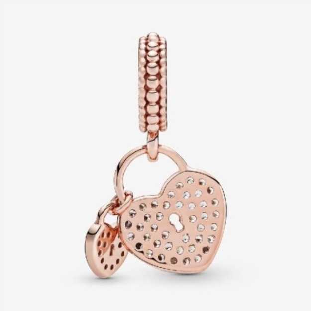 Rose Pave Heart Padlocks Dangle Charms Pandora