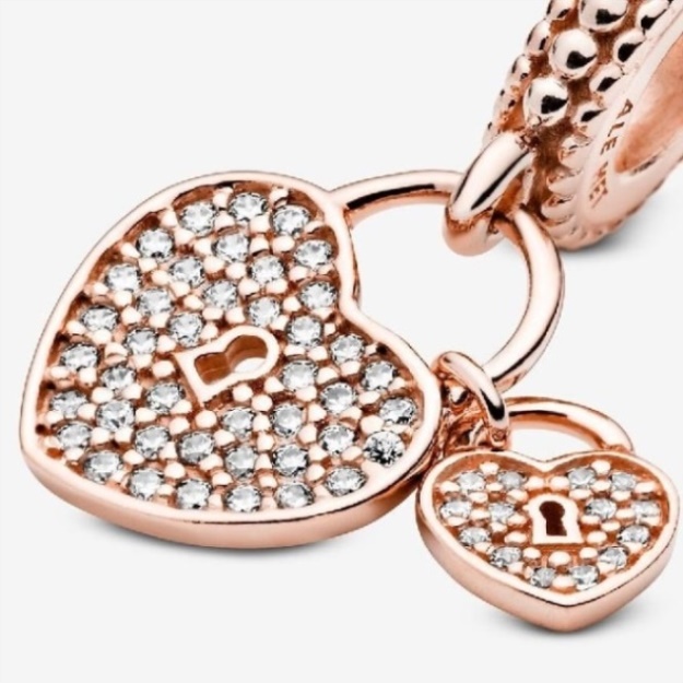 Rose Pave Heart Padlocks Dangle Charms Pandora