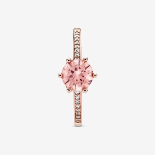 Rose Pink Brand Pandora Sparkling Crown Solitaire Ring