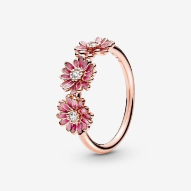 Rose Pink Daisy Flower Trio Ring Brand Pandora