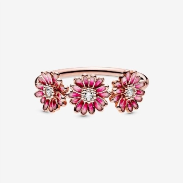 Rose Pink Daisy Flower Trio Ring Brand Pandora